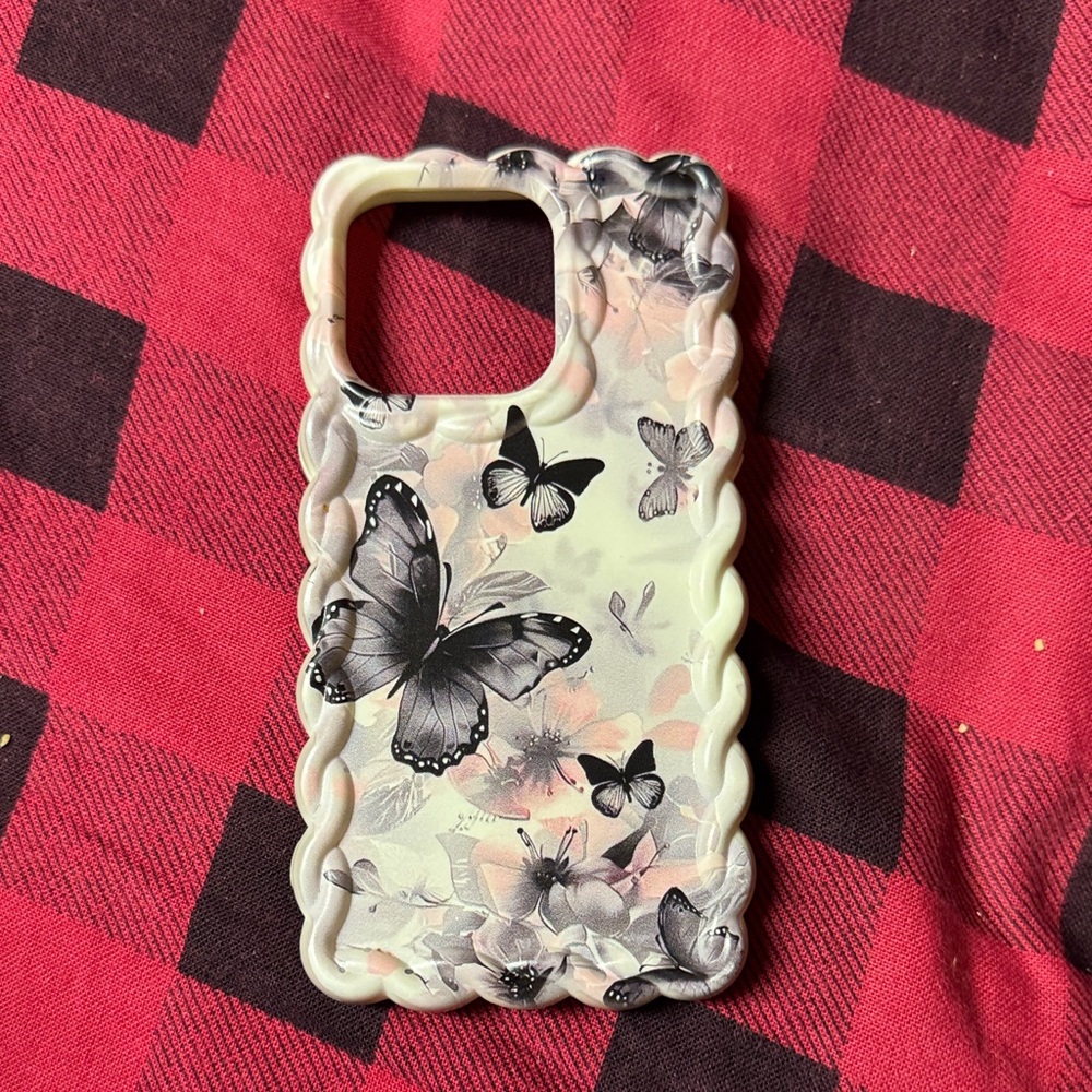 Butterfly Pattern Phone Case - Black and Cream